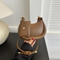 Brown half-moon crossbody bag in smooth leather with mini pouch and gold hardware - Brown