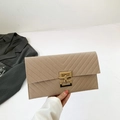 Chic beige felt envelope clutch bag with V-quilted texture and gold metal buckle - Khaki