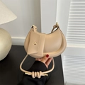 Fashionable cream white crescent underarm bag with a matching mini pouch and knotted strap - Khaki