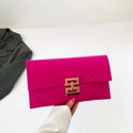 Magenta felt fabric envelope clutch bag with V-shaped quilting and gold metal buckle - Rose Red