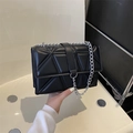 Classic black geometric quilted shoulder bag with silver chain strap for elegant daily wear - Black
