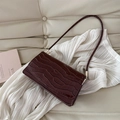 Dark brown crocodile pattern patent leather shoulder bag with sleek flap closure - Brown