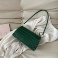 Dark green crocodile texture leather shoulder bag with glossy finish and silver hardware - Green