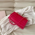 Hot pink faux crocodile leather shoulder bag with sleek rectangular shape and gold hardware - Rose Pink
