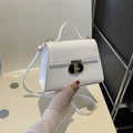 Minimalist white leather small square bag with elegant golden T-shaped metal lock - White