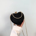 Elegante pochette a cuore nera glitterata con catena dorata e chiusura a gioiello - Nero