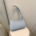 Chic light blue faux leather baguette underarm bag with zipper closure for women - Blue