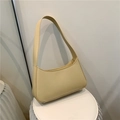 Minimalist cream beige faux leather hobo shoulder bag for women with clean stitching - Khaki