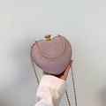 Borsa da sera a cuore con glitter rosa con catena dorata e chiusura in cristallo - Rosa