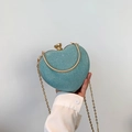 Sparkly heart-shaped clutch bag in blue glitter finish with gold chain strap - Blue