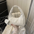Elegant white pleated quilted underarm handbag with a matching round charm pouch - White