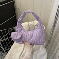 Purple quilted hobo shoulder bag in soft PU leather with matching mini coin purse set - Purple