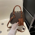 Retro monogram shell handtas voor dames met lederen handvatten en afneembaar klein tasje - Bruin