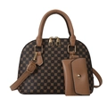 Bolso de mano vintage marrón con monograma para mujer con correa y pequeño bolso colgante - Caqui