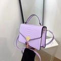 Purple faux snakeskin mini square bag with golden heart buckle and crossbody strap - Purple