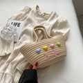Mini beige geweven strooien tas met kleurrijke hartjes en Beautiful-borduurwerk - Broken Wit