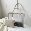 Transparent PVC rhinestone tote bag with beige inner pouch and black gradient base - White