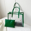 Transparent PVC jelly tote bag in neon green with colorful rivets and inner pouch - Green