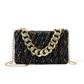 Elegant black pleated shoulder bag with gold sequin V-pattern and chain handle - Black
