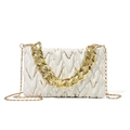 White quilted shoulder bag with gold sequins, thick chain handle and metal lock - White