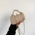 Elegante borsa da sera champagne glitterata con manico in metallo e chiusura strass - Oro