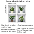 Set van 4 3D-muurstickers met venstereffect en afbeeldingen van groene kamerplanten - 3D Gesimuleerd Potplant Nisontwerp (ATW2005-KQ)