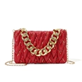 Red pleated crossbody bag with woven texture, golden chains, and sequin accents - Red