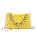 Bright yellow sequined crossbody bag with V-shaped quilting and gold chain strap - Yellow