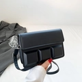 Minimalist black chocolate box crossbody bag with unique 3D square embossed texture - Black