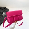 Hot pink chocolate grid pattern crossbody bag with 3D embossed PU leather flap design - Rose Red