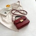 Retro wine red square handbag with gold buckle and top handle in minimalist style - Red