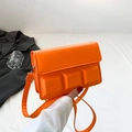 Fashionable bright orange chocolate square crossbody bag in glossy PU with adjustable strap - Orange