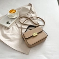 Retro beige crossbody bag with contrast black handle and golden square metal lock buckle - Khaki