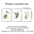 Set of 3 Monstera and palm leaf canvas wall art prints in green and gold, 30x40cm size - Tropical Plant Pattern