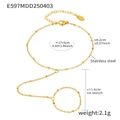Detailed view of adjustable gold-plated stainless steel bead chain ring bracelet link - Gold Slave Bracelet (E597) / Gold