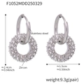 Orecchini a doppio cerchio in acciaio inossidabile con zirconi e misure indicate - Stile Pendente a Cerchio con Strass Bianco Argento (F1052)