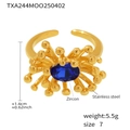 Size 7 stainless steel ring in 18K gold finish with navy blue zircon floral cluster - US 7 / Ring / Blue