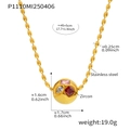 Collar de cuentas de acero inoxidable chapado en oro con colgante de circonita - Zircón Rojo