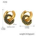 Goldene Edelstahl-Ohrringe mit ineinandergreifenden Ringen und grünen Zirkon-Steinen - Gold Grüne Strass-Ohrringe (F370)