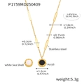 Detalle de collar de acero chapado en oro 18k con colgante de doble cara de concha y acrílico - P1759-Collar de Números de Doble Cara Blanco y Negro Dorado (43+5cm)
