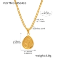 Detalle del collar de acero dorado con colgante de girasol grabado y cadena estilo Figaro - 40+5cm / Collar de Gota de Agua Dorado (P277)