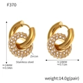 Vergoldete, ineinandergreifende Creolen mit weißen Zirkonia, Maße 24 mm x 18 mm - Gold Weiße Strass-Ohrringe (F370)