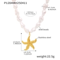 Collar de perlas de concha con colgante de estrella de mar dorada en acero inoxidable - Estilo de Colgante de Estrella de Mar