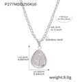 Collar de cadena Figaro en acero plateado con colgante de gota y relieve de girasol - 40+5cm / Collar de Gota de Agua Color Acero (P277)