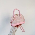 Elegante borsa a conchiglia in jacquard rosa e bianco con finiture in pelle rosa - Rosa
