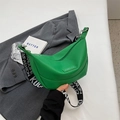 Bright green dumpling bag in pebbled leather with a wide lettered crossbody strap - Green