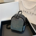 Stylish black mini backpack for women featuring colorful rhinestone-encrusted front panel - Colorful