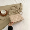 Quilted beige crossbody bag with gold rhinestone accents and adjustable strap - Khaki