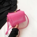 Chic rose pink woven textured crossbody bucket bag with gold lock and strap for women - Pink