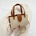 Bolso tote de negocios beige y marrón en cuero granulado con detalles dorados - Beige